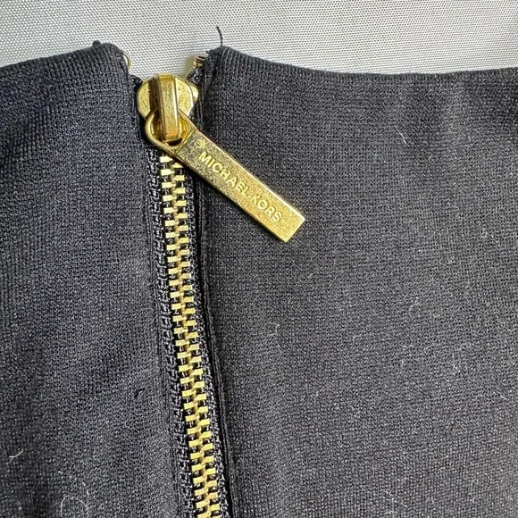Michael Michael Kors Black Cold Shoulder Sheath Dress XL – Gold Zip, Classic LBD - Picture 4 of 5